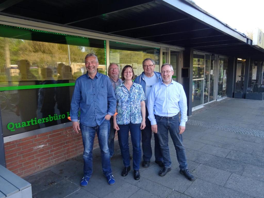 Foto des gewählten Vereinsvorstandes v.l.n.r: Rüdiger Dietrich (1. Vorsitzender), Sigfried Heider (Beisitzer), Andrea Duffhauß (2. Vorsitzende), Jakob Küppers (Beisitzer) und Ulrich Buchholz (Kassenwart).