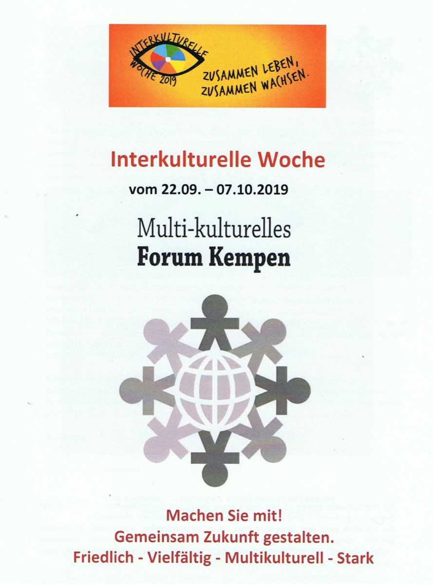 Foto vom Titelblatt der nterkulturellen Woche. Vorgestellt vom Multi-kulturellen Forum Kempen