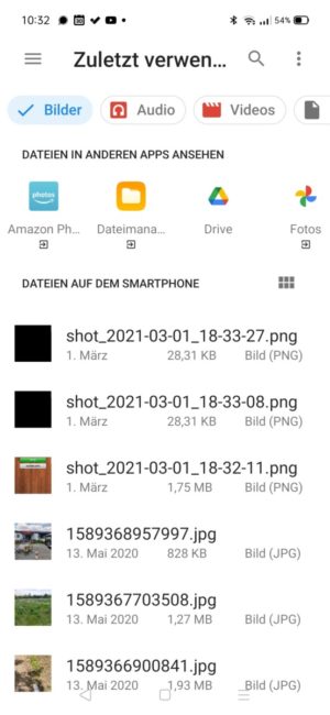 Screenshot Bilder auf Gerät