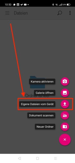 Screenshot Auswahlmöglichkeiten App