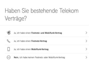 Screenshot Frage nach Telekom-Verträgen