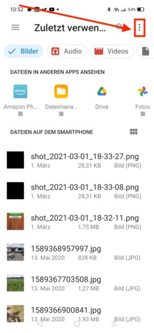 Screenshot senkrechte Punkte