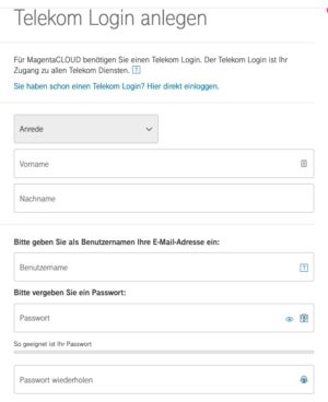 Screenshot Telekom Login anlegen