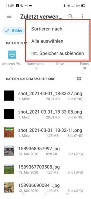 Screenshot Zusatzfunktionen