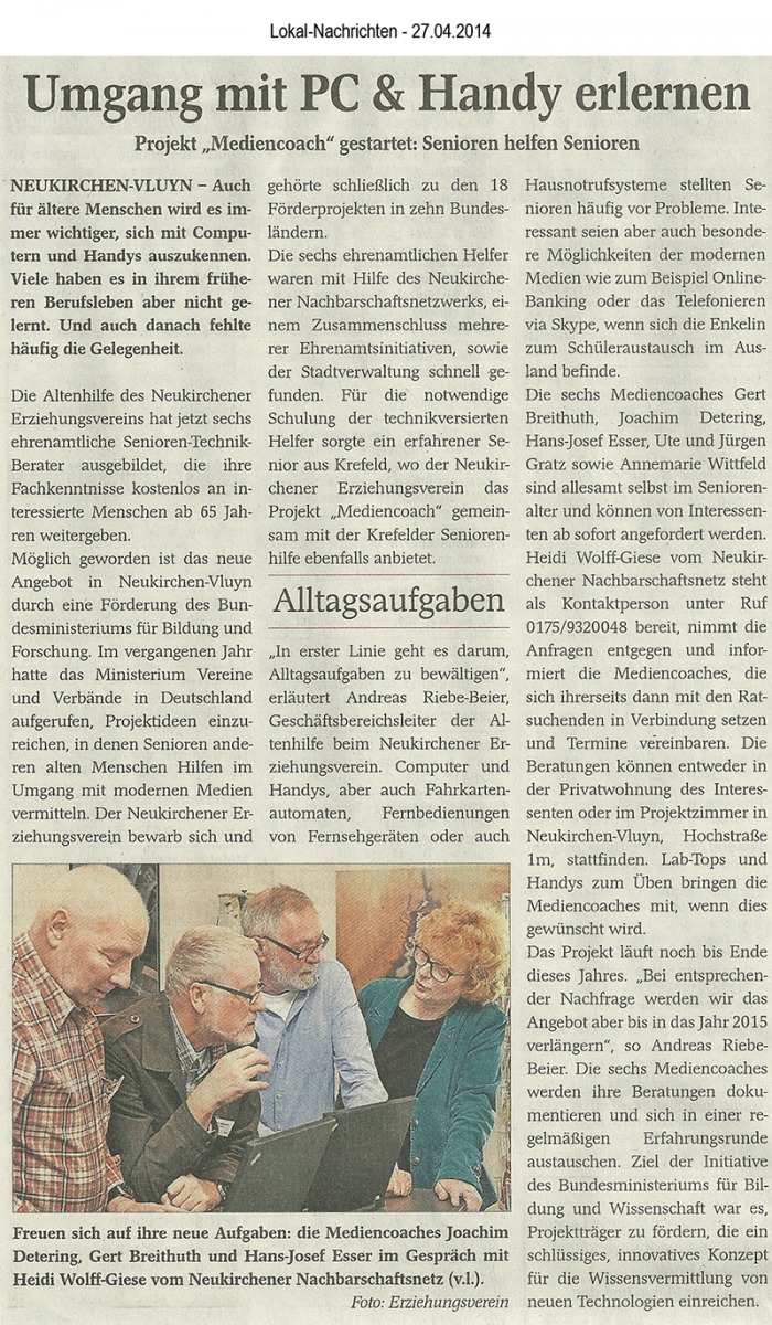 Zeitungsbericht Umgang mit PC und Handy erlernen