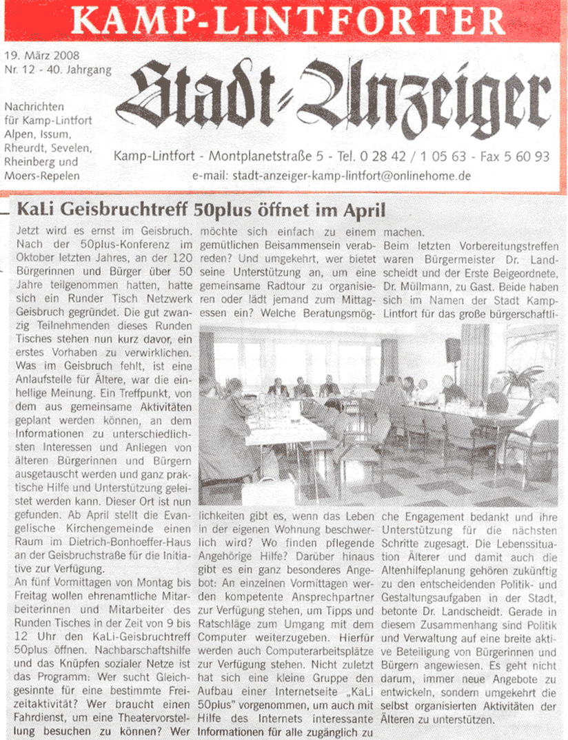 Pressemitteilung Stadt-Anzeiger vom 19.03.2008