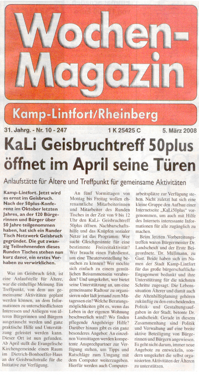 Pressemitteilung Wochen-Magazin vom 05.03.2008