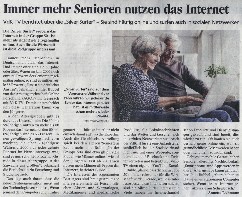 Immer mehr Senioren nutzen das Internet