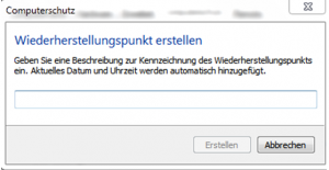 Bezeichnung für Wiederherstellungspunkt erstellen