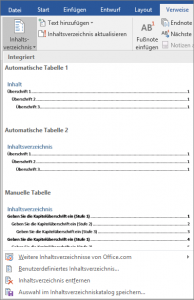 Inhaltsverzeichnis hinzufügen