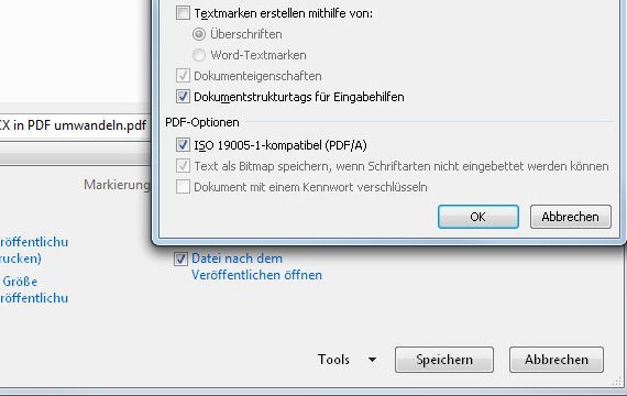 Bild: Einstellen PDF-Optionen