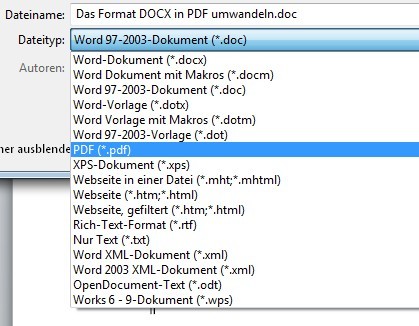 Seit Word 2010 können wir jedes DOCX-Dokument ganz einfach in PDF umwandeln