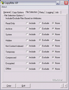 Bild: Copyrite XP: Registerkarte File Selection Options 1