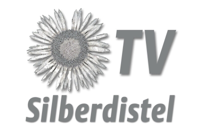 Abbildung einer silbernen Distel mit dem Schriftzug "Silberdistel TV"