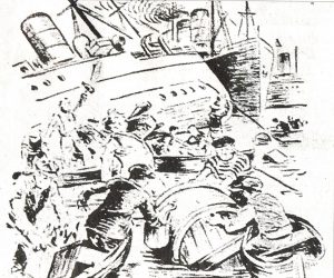 Zeichnung des Schiffsunglücks auf dem Rhein (Quelle: J. Brokmeier)