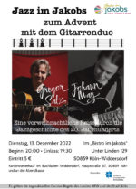 Jazz im Jakobs zum Advent mit dem Gitarrenduo Gregor Salz & Johann May