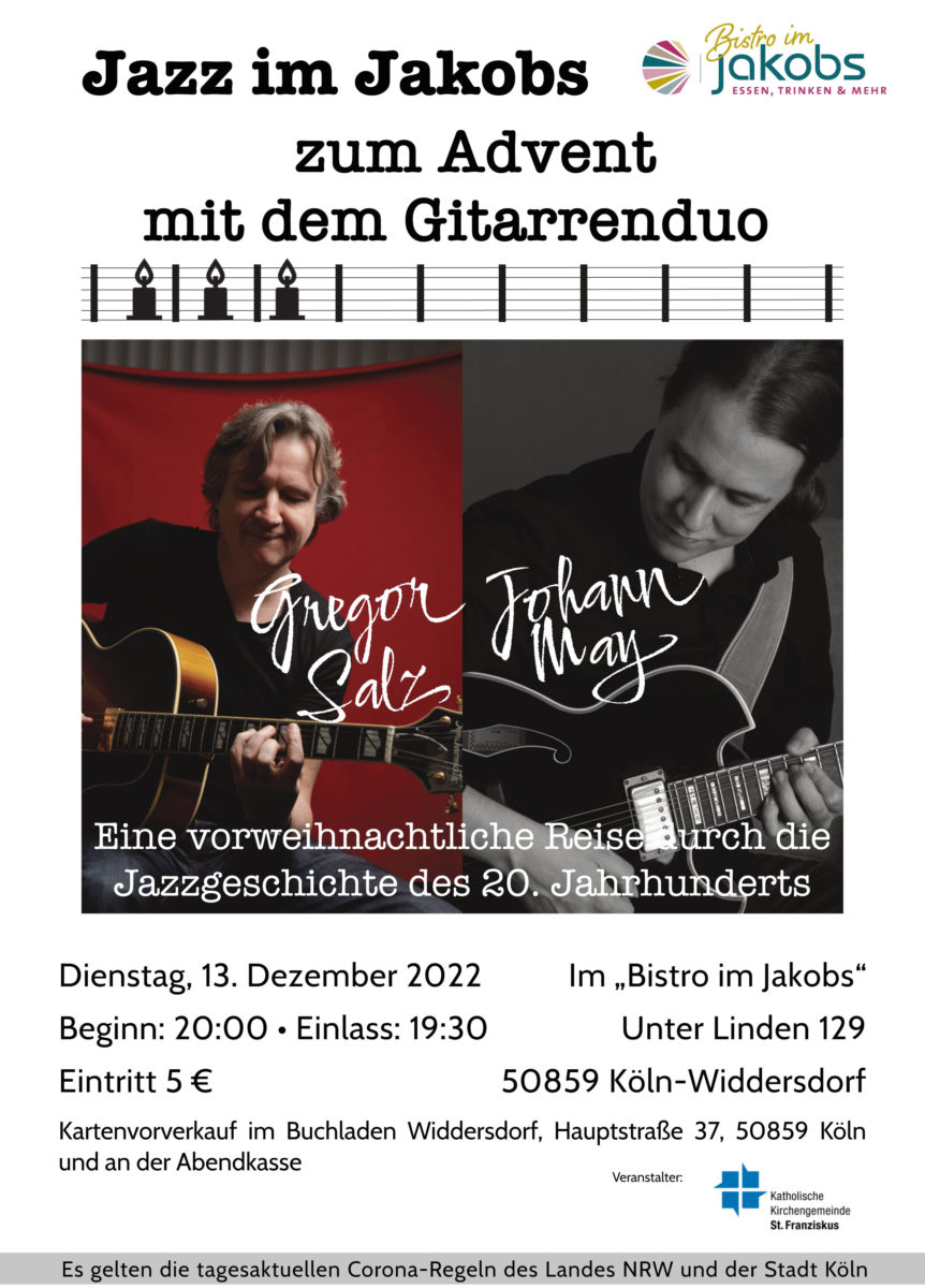 Jazz im Jakobs zum Advent mit dem Gitarrenduo Gregor Salz & Johann May