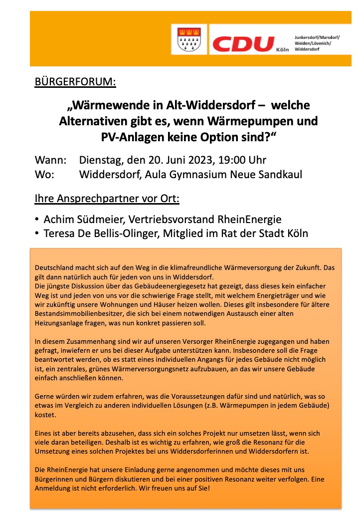 Bürgerforum "Wärmewende in Widdersdorf"