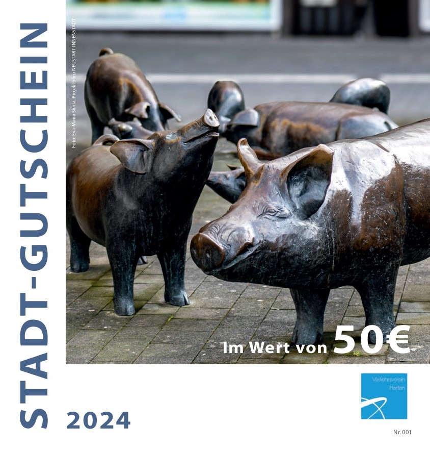 Cover des Stadt-Gutscheins 2024, den Gewinner:innen des Oster-Gewinnspiels in bestimmten Geschäften in Herten einlösen können