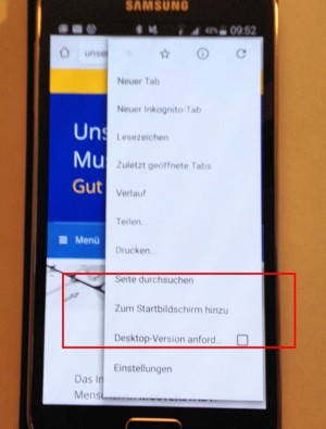 Screenshot Chrome auf Android