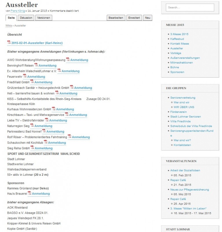 Abbildung: Wiki-Seite der bisherigen Aussteller