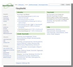 Die Startseite des Tauschwikis mit Inhaltsverzeichnis
